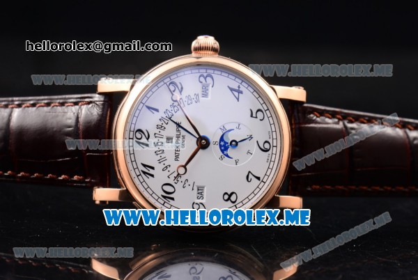 Patek Philippe Grand Complications Asia ST25 Automatic Rose Gold Case with White Dial and Brown Leather Strap Arabic Numeral Markers - Click Image to Close